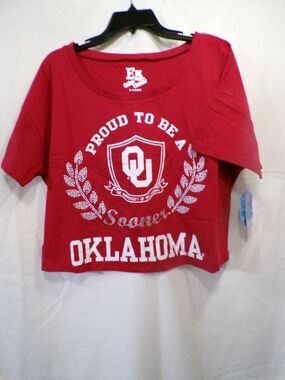 Colosseum Women's XL Cropped Oklahoma Sooners T Shirt Crimson OU